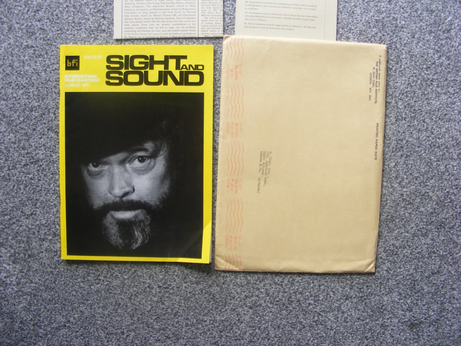 vintage british film institute 1975 sight and sound magazine with letters/envelo, изображение 5
