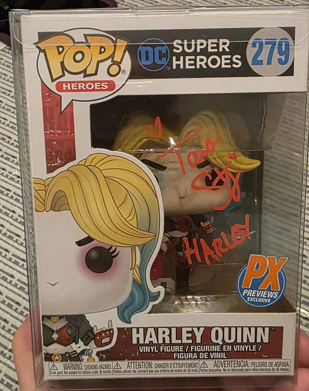 Tara Strong — Tara Strong Autographed Harley Quinn Pop Figure And Character Headshot