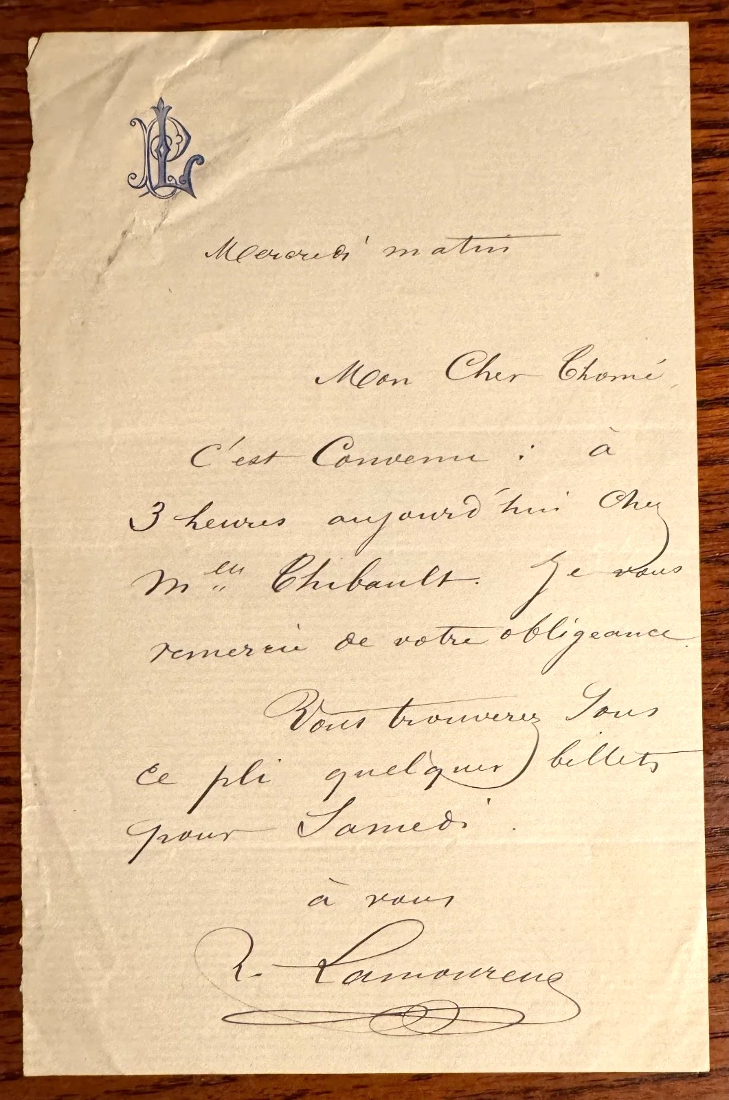 CHARLES LAMOUREUX autograph letter signed French Violinist and Conductor, изображение 2