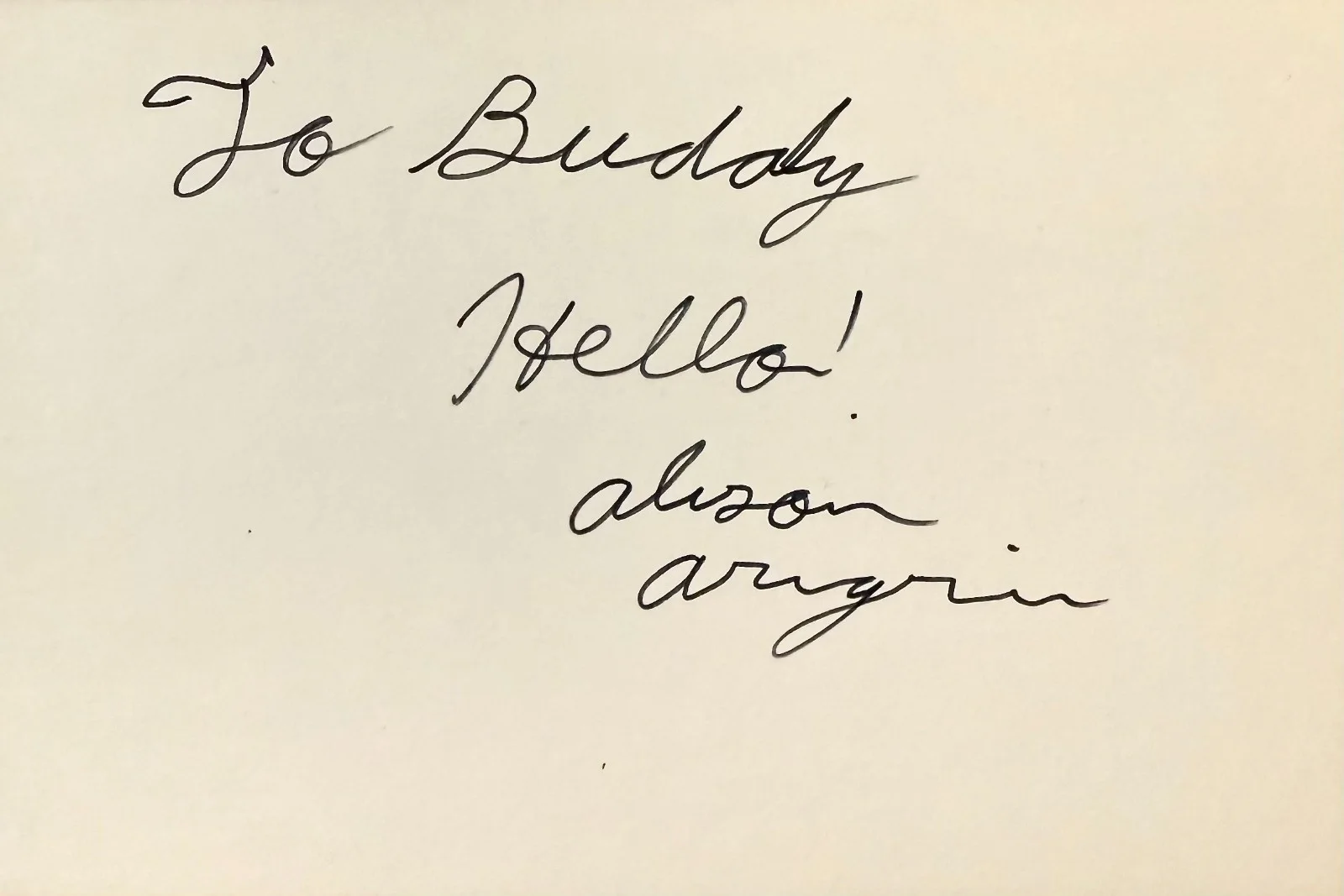 Alison Arngrim — ALISON ARNGRIM Signed Autographed 4"x 6" INDEX CARD Little House on the Prairie