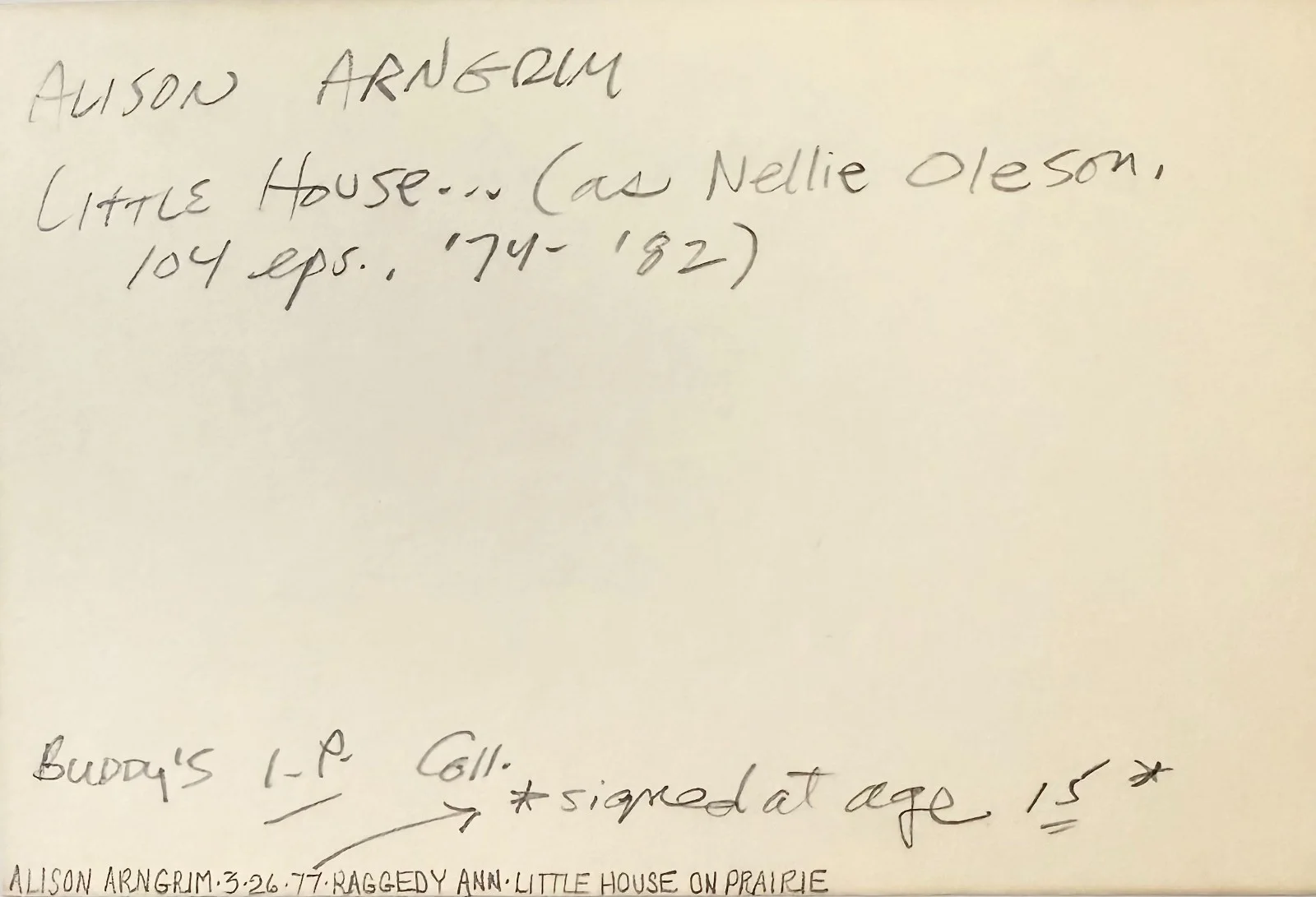 Alison Arngrim — ALISON ARNGRIM Signed Autographed 4"x 6" INDEX CARD Little House on the Prairie, изображение 2