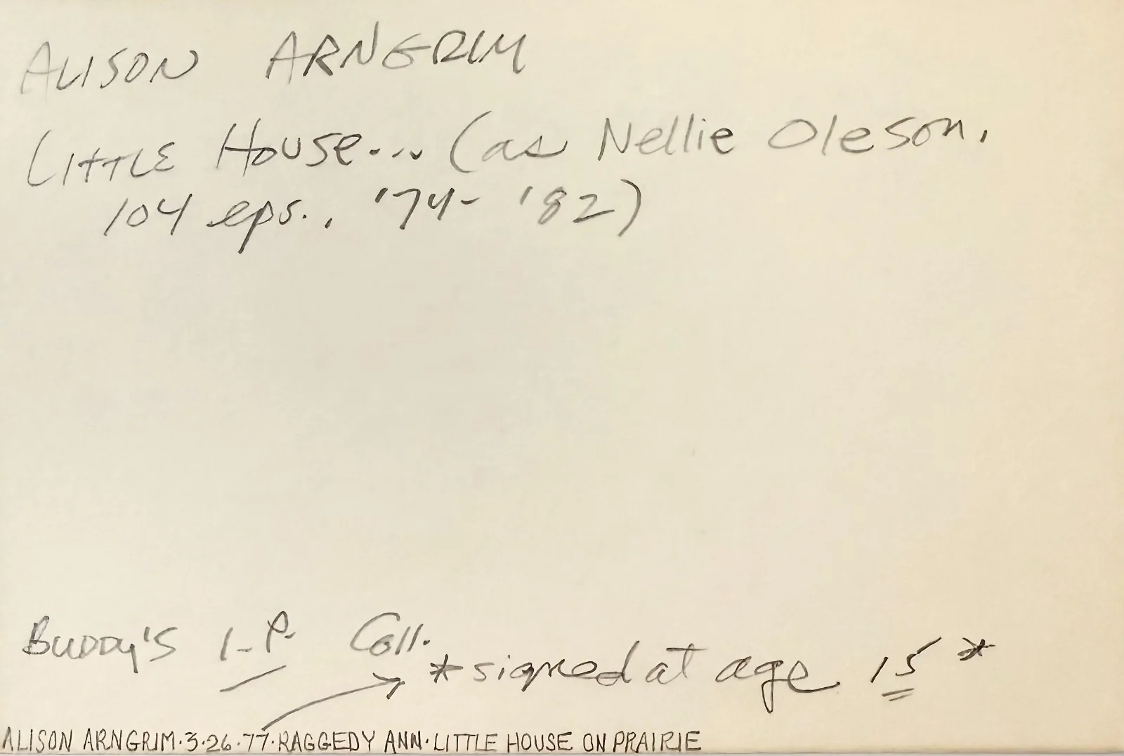 Alison Arngrim — ALISON ARNGRIM Signed Autographed 4"x 6" INDEX CARD Little House on the Prairie, изображение 4