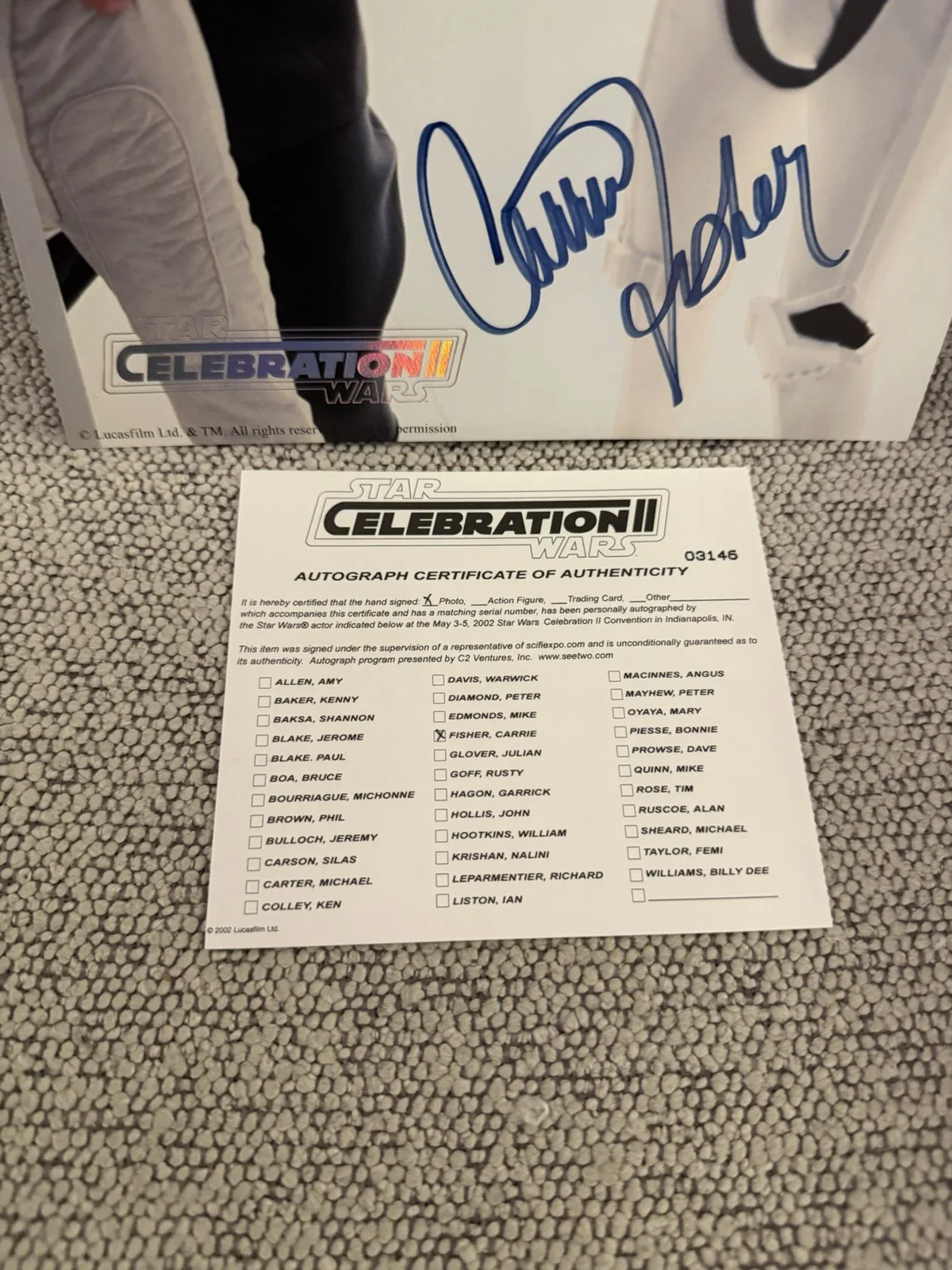 CARRIE FISHER STAR WARS PRINCESS LEIA SIGNED AUTOGRAPH LICENSED 8X10 PHOTO W/COA, изображение 5