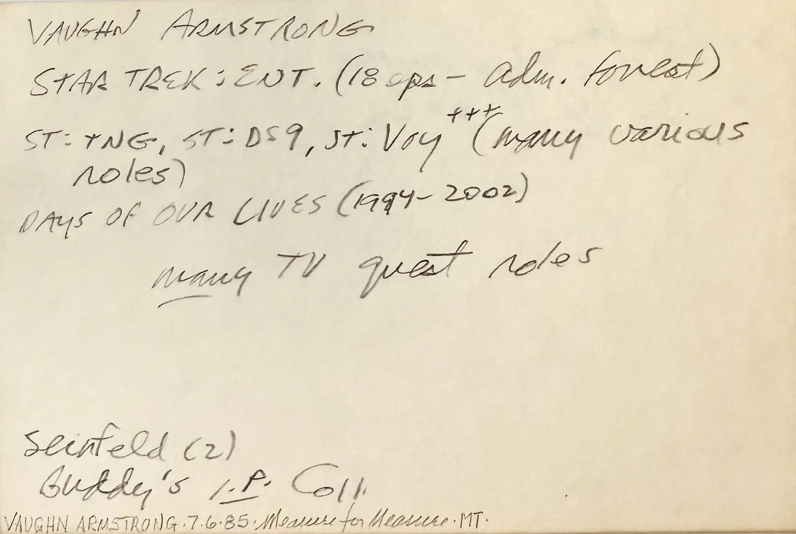 Vaughn Armstrong — VAUGHN ARMSTRONG Signed 4x6 INDEX CARD Admiral Maxwell Forrest STAR TREK ACTOR, изображение 4