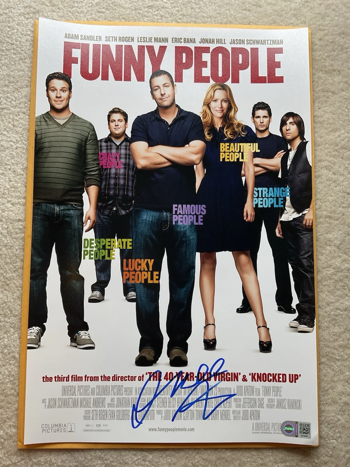 Judd Apatow — Judd Apatow signed 12x18 SWAU Funny People signed photo Adam Sandler photo auto