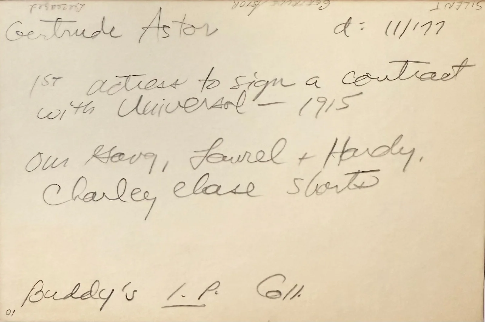 Gertrude Astor — GERTRUDE ASTOR Autographed Signed 4"x 6" INDEX CARD The Cat and the Canary, image 2