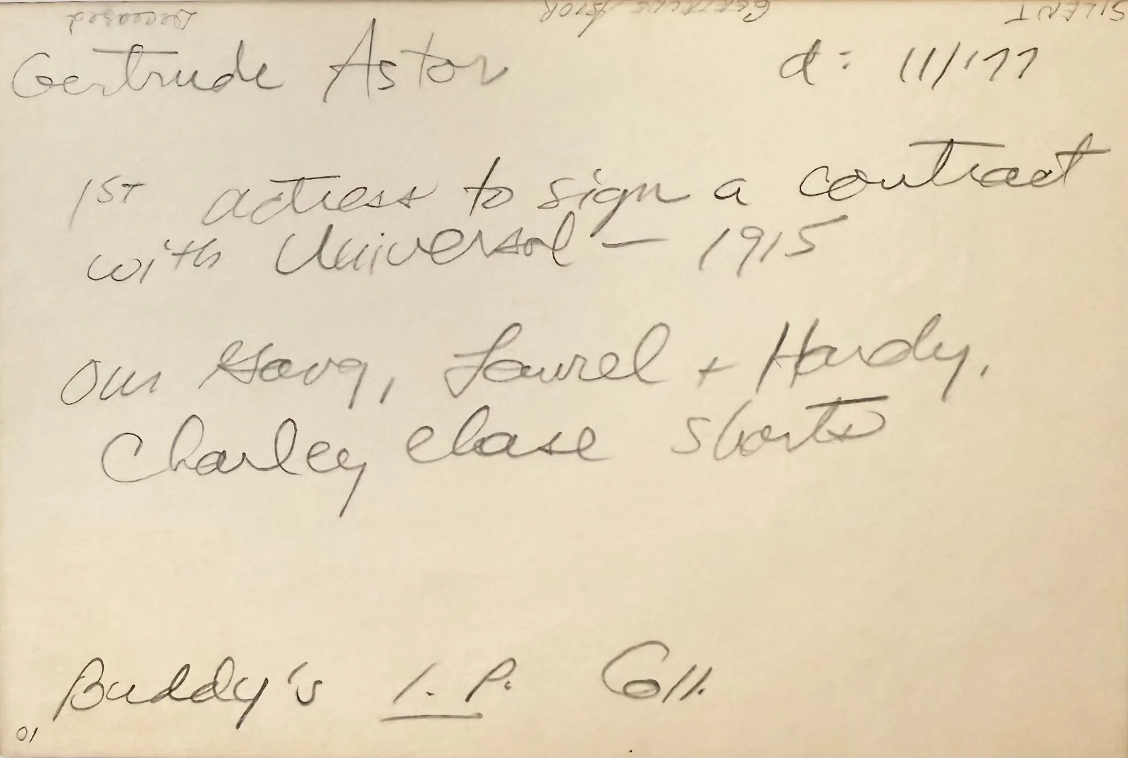Gertrude Astor — GERTRUDE ASTOR Autographed Signed 4"x 6" INDEX CARD The Cat and the Canary, image 4