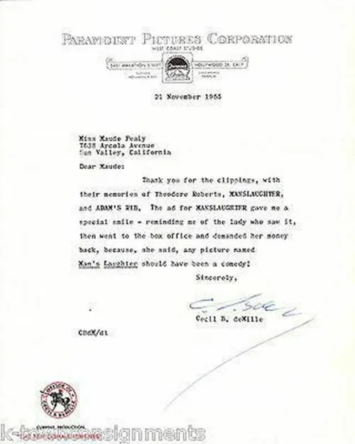 Cecil B. DeMille Ten Commandments Movie Director Autograph Signed Letter w/ Book, image 2