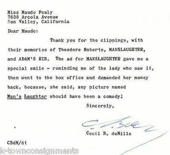 Cecil B. DeMille Ten Commandments Movie Director Autograph Signed Letter w/ Book, image 4