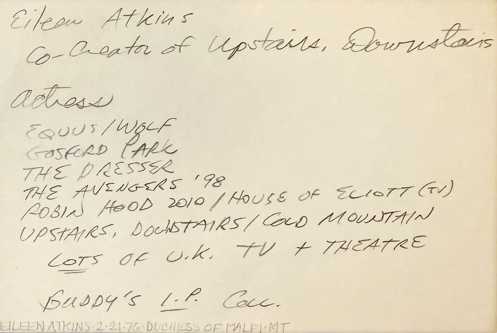 Eileen Atkins — EILEEN ATKINS Autographed Signed 4x6 INDEX CARD The Unexpected Man GOSFORD PARK, image 4