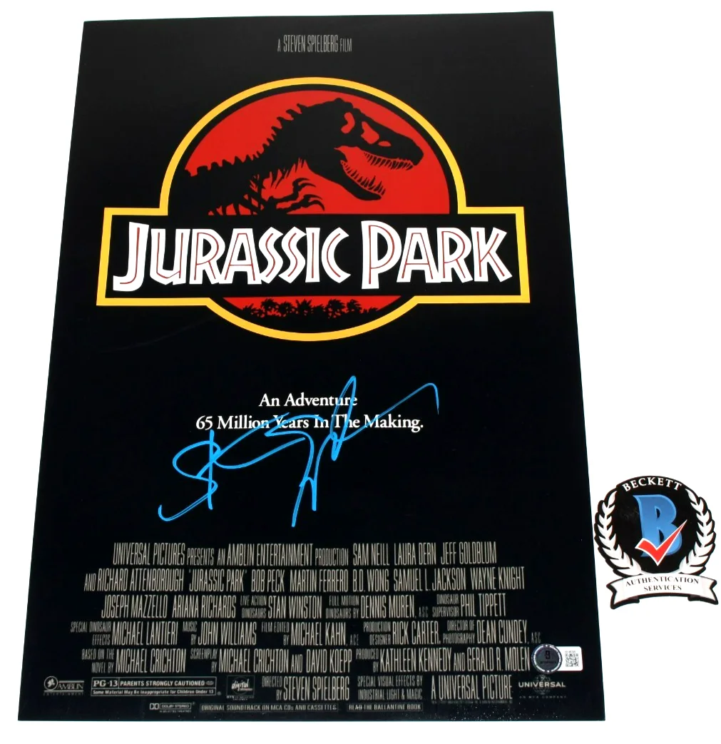 Steven Spielberg — STEVEN SPIELBERG SIGNED JURASSIC PARK 12x18 MOVIE POSTER BECKETT COA AUTOGRAPH