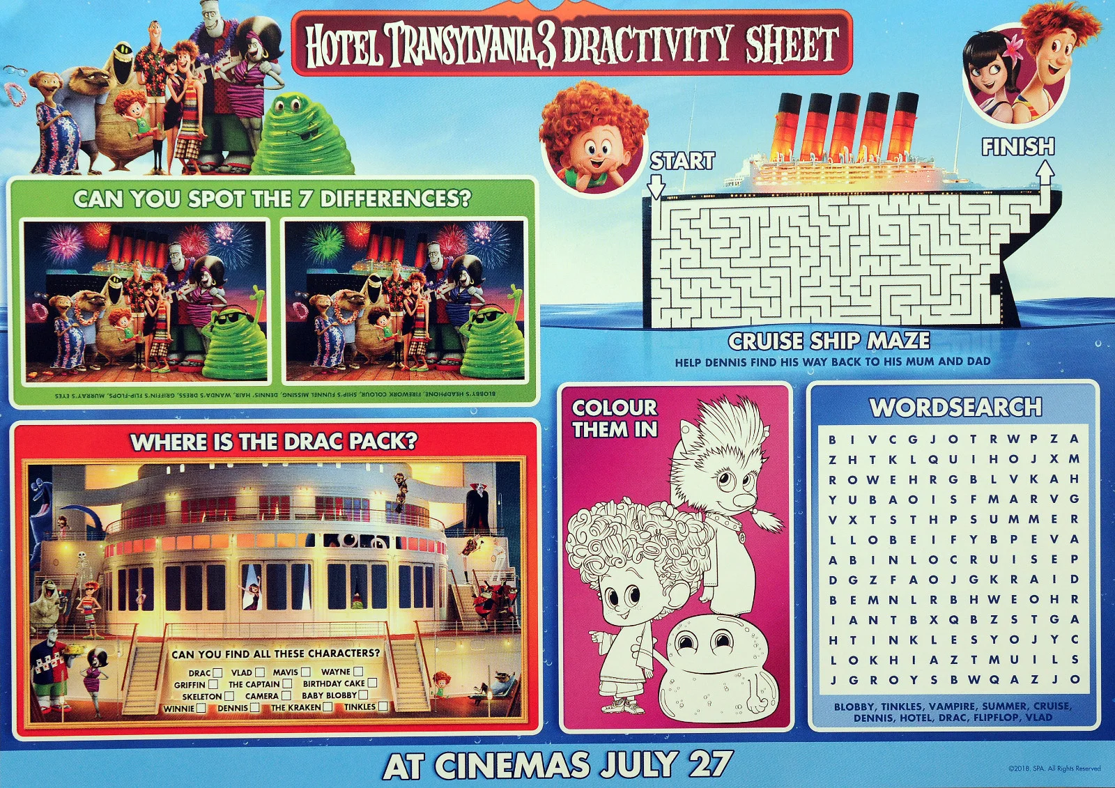 HOTEL TRANSYLVANIA 3 A3 FILM POSTER ACTIVITY SHEETS X 3, изображение 2
