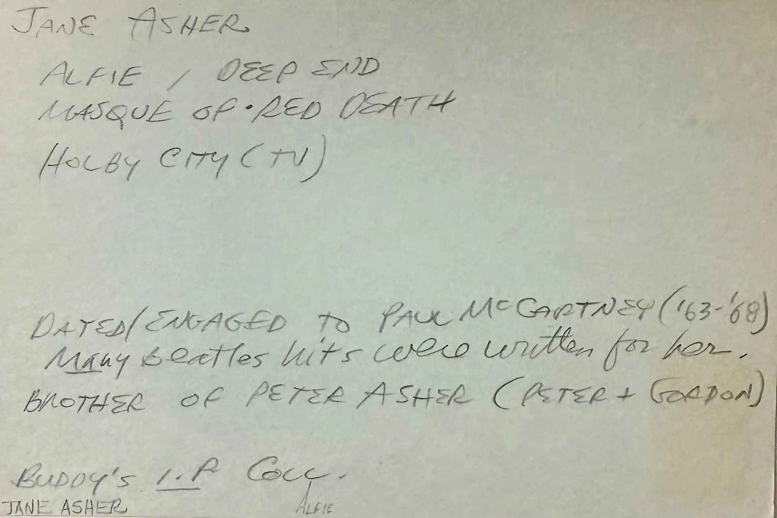 Jane Asher — JANE ASHER Signed Autograph 4x6 INDEX CARD Deep End The Masque of the Red Death, изображение 4