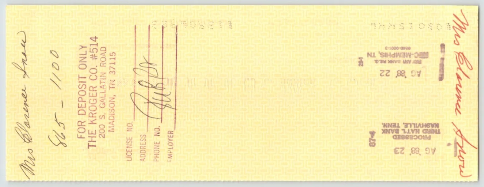 HANK SNOW Signed DOUBLE AUTOGRAPH on BANK CHECK to WIFE MINNIE / Grand Ole Opry, изображение 2