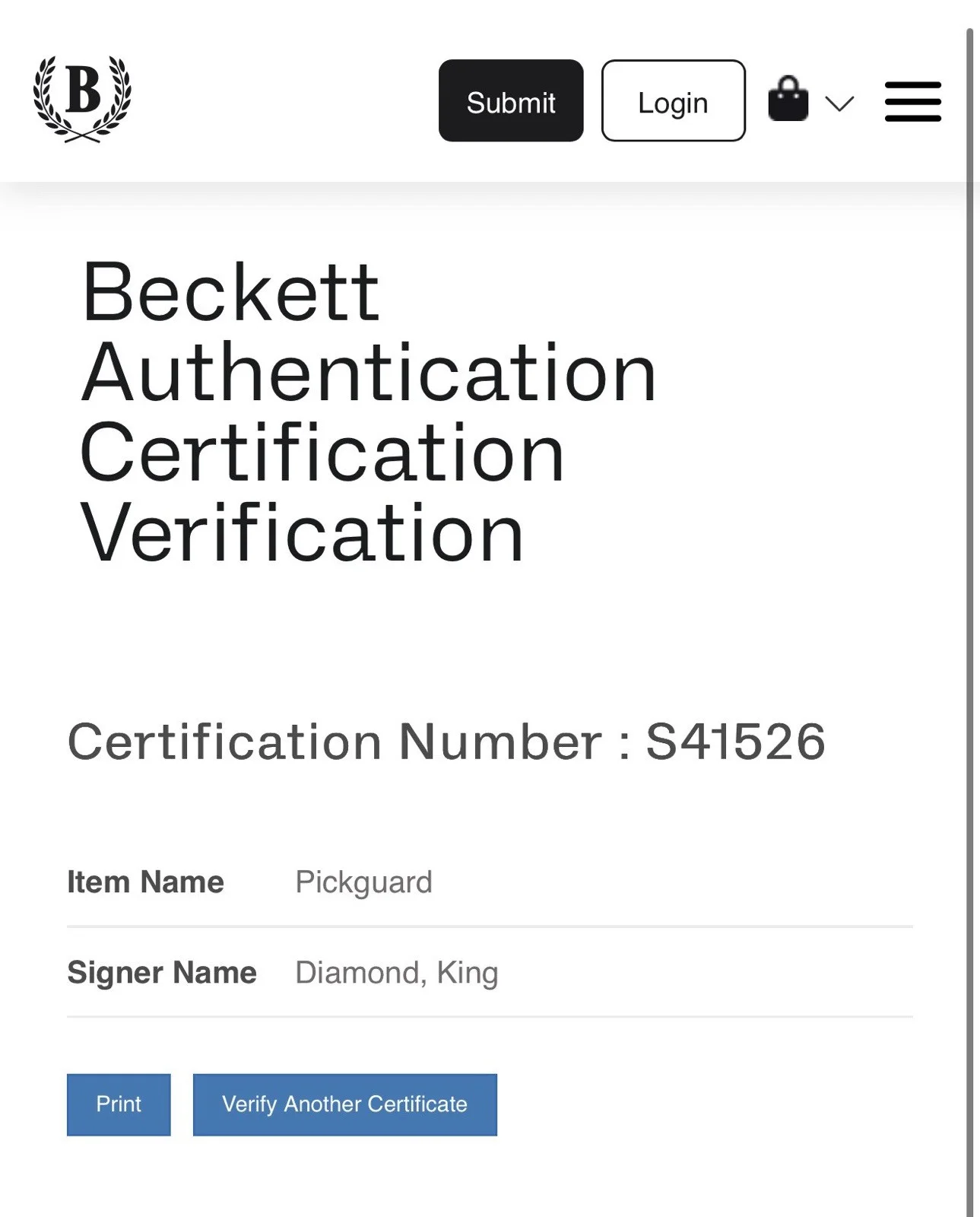 King Diamond Beckett BAS Authenticated Autographed Pickguard, image 2