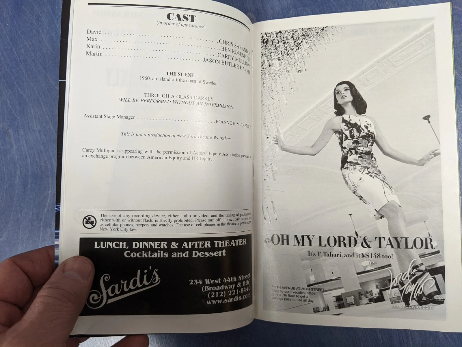 Carey Mulligan, Chris Sarandon, Ben Rosenfield, Jason Harner — Playbill Through a Glass Darkly Cast SIGNED Mulligan Sarandon New York Theater, изображение 5