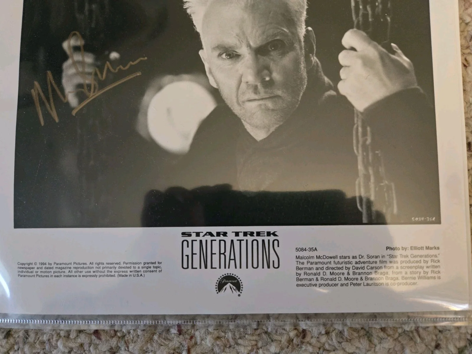 malcolm mcdowell ' Star Trek ' Film-Stage-TV Signed 8x10 In Person., изображение 3