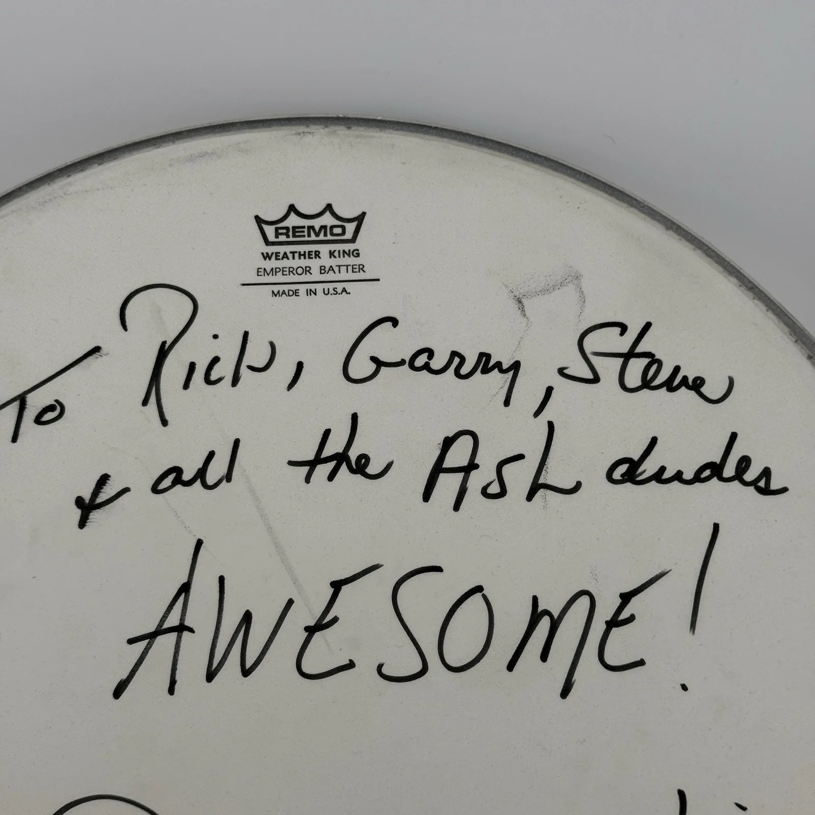 Ron Morgante Signed 14” Drumhead Sam Ash | S.O.D. Mucky Pup Drummer, image 2