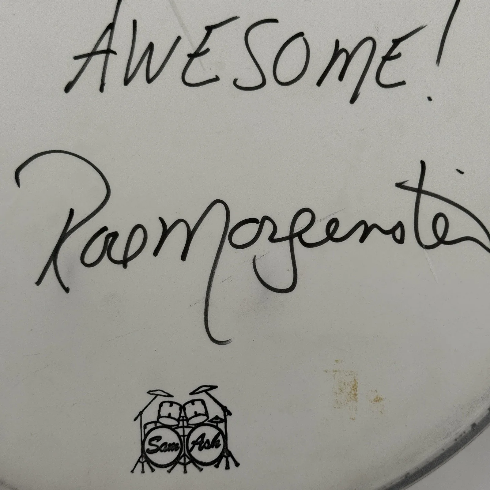 Ron Morgante Signed 14” Drumhead Sam Ash | S.O.D. Mucky Pup Drummer, image 3