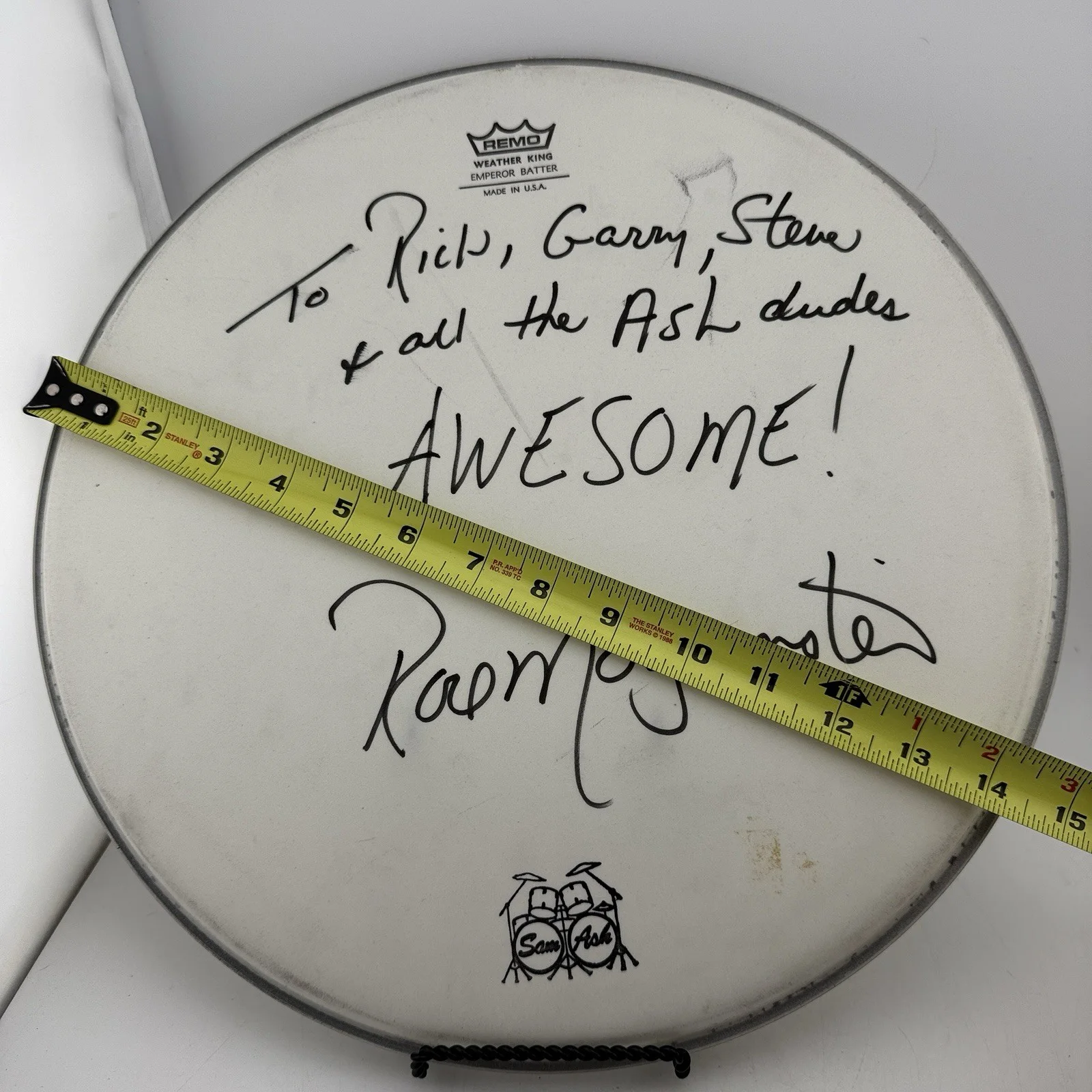 Ron Morgante Signed 14” Drumhead Sam Ash | S.O.D. Mucky Pup Drummer, image 4