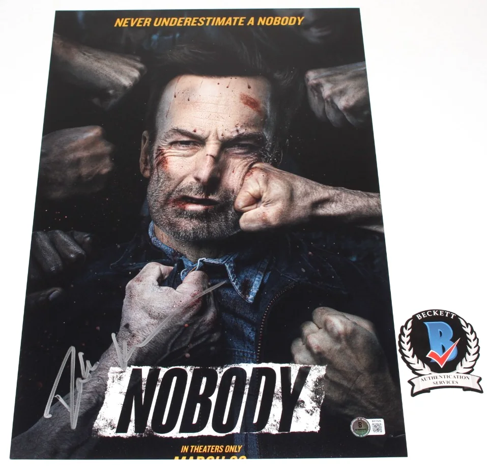 WRITER DEREK KOLSTAD SIGNED 'NOBODY' 12x18 MOVIE POSTER BECKETT BAS COA PROOF, image 2