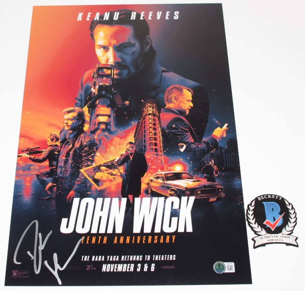 CREATOR DEREK KOLSTAD SIGNED 'JOHN WICK' 12x18 MOVIE POSTER BECKETT BAS COA, изображение 2