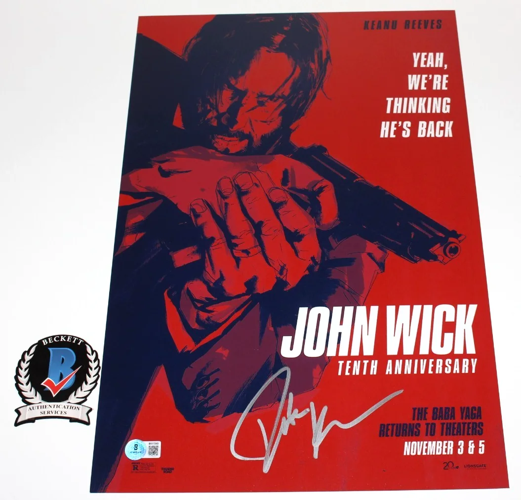 CREATOR DEREK KOLSTAD SIGNED 'JOHN WICK' 12x18 MOVIE POSTER 2 BECKETT BAS COA, изображение 2