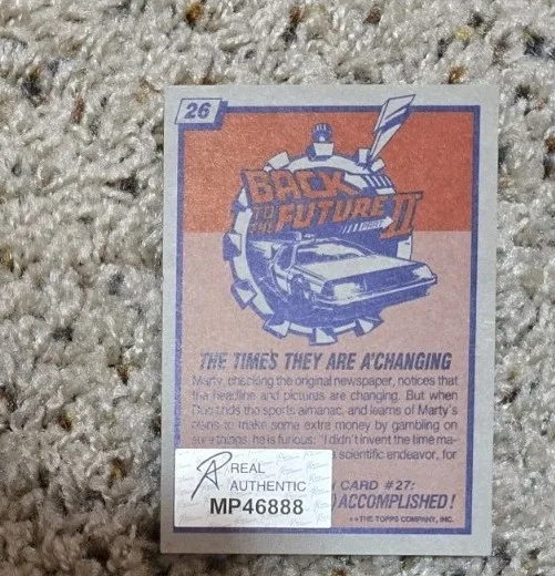 SIGNED Michael J Fox & Christopher Lloyd 89 TOPPS Card Back To The Future 2 COA, image 3