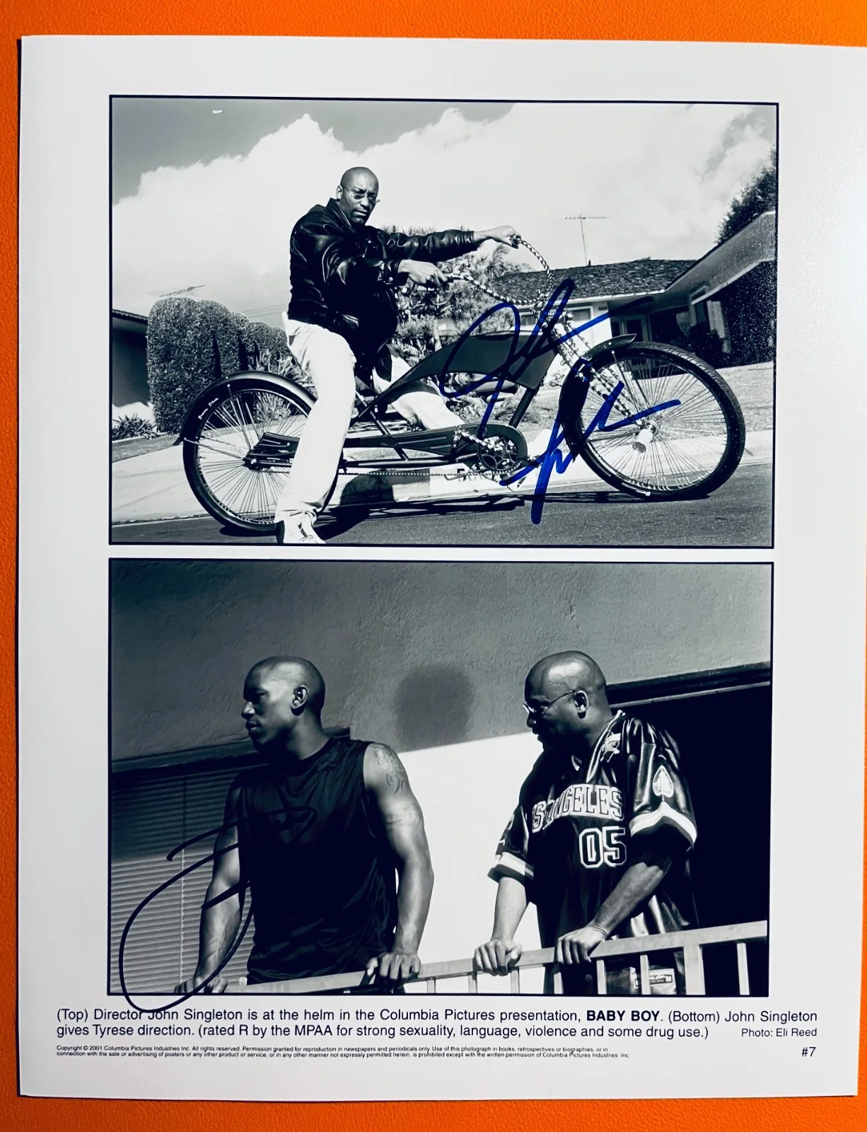 Director John Singleton, Actor Tyrese — John Singleton Signed•Tyrese Signed•2001 *BABY BOY* Movie•8x10 BW w/ COA, image 2