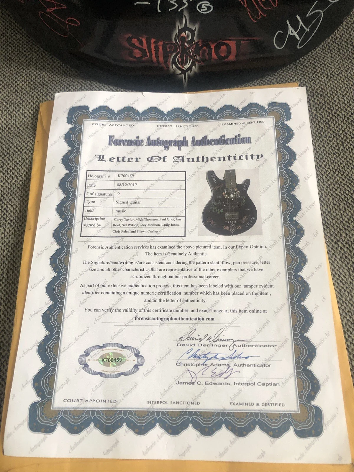 Slipknot Autograph Guitar w/certificate of Authenticity, image 2