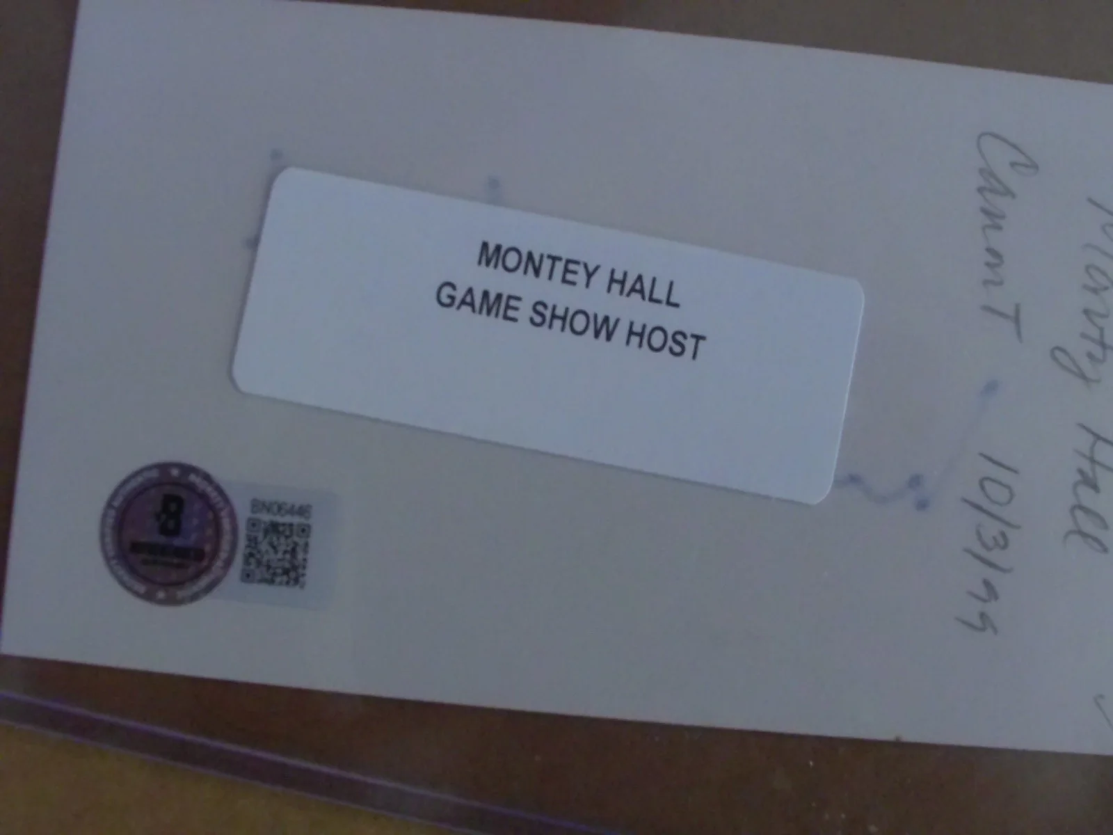 MONTEY HALL Signed Autographed 3x5 Card BAS Beckett Certified Game Show Host, image 2