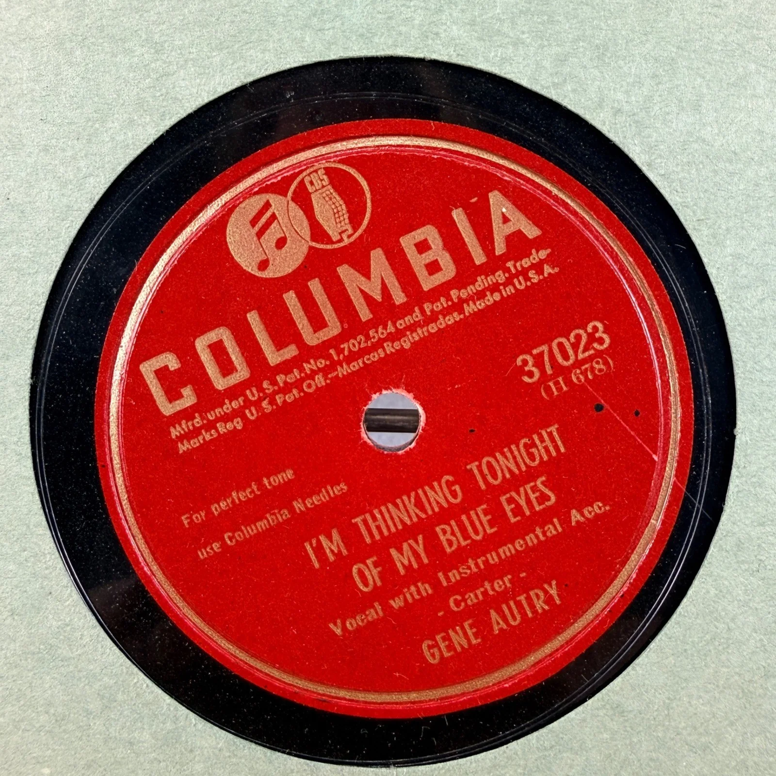 Lot of 2 Gene Autry Columbia 78 RPM Records (37023 & 37201), изображение 3