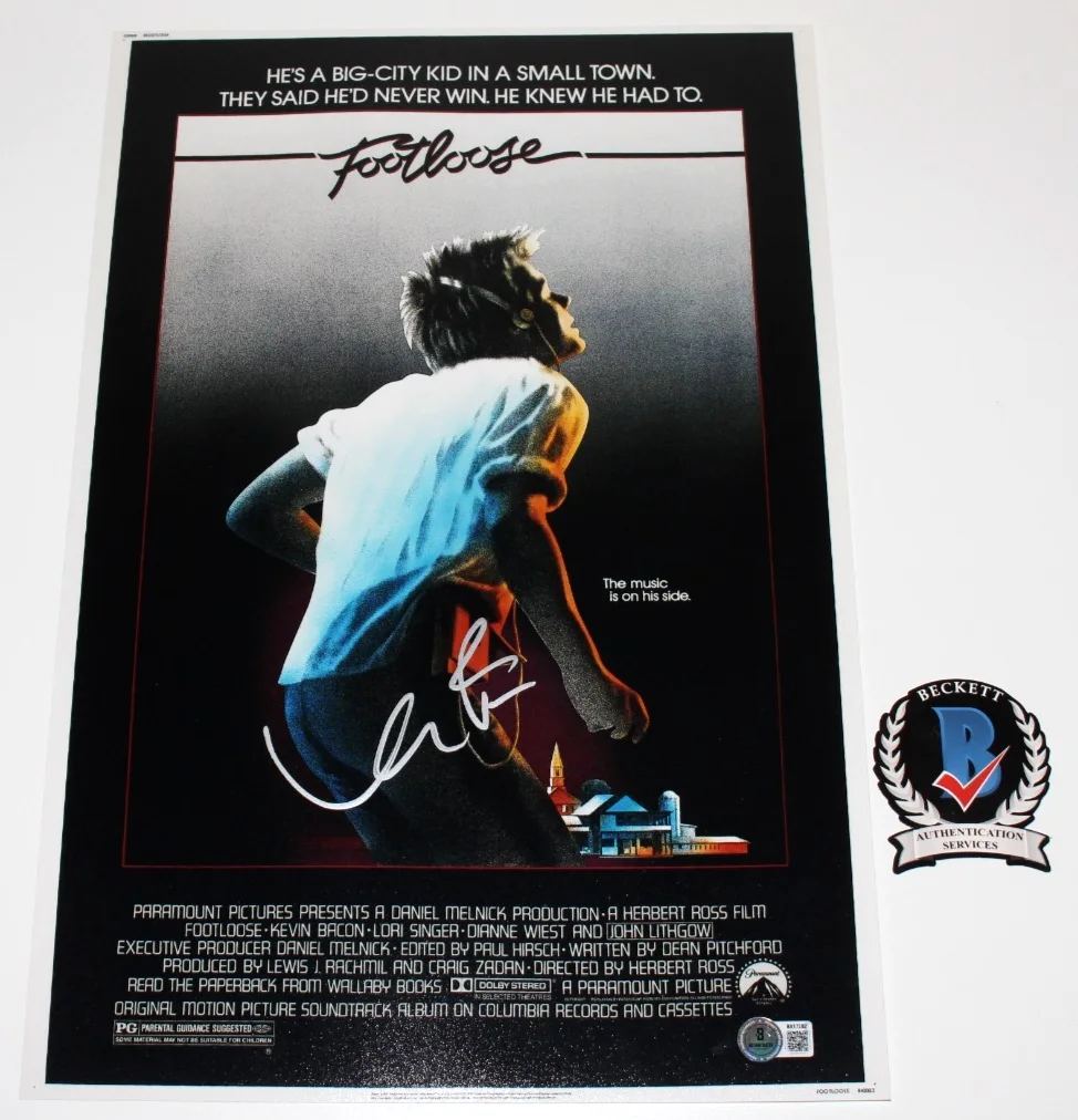 KEVIN BACON SIGNED 'FOOTLOOSE' 12x18 MOVIE POSTER AUTOGRAPH BECKETT BAS COA, изображение 2