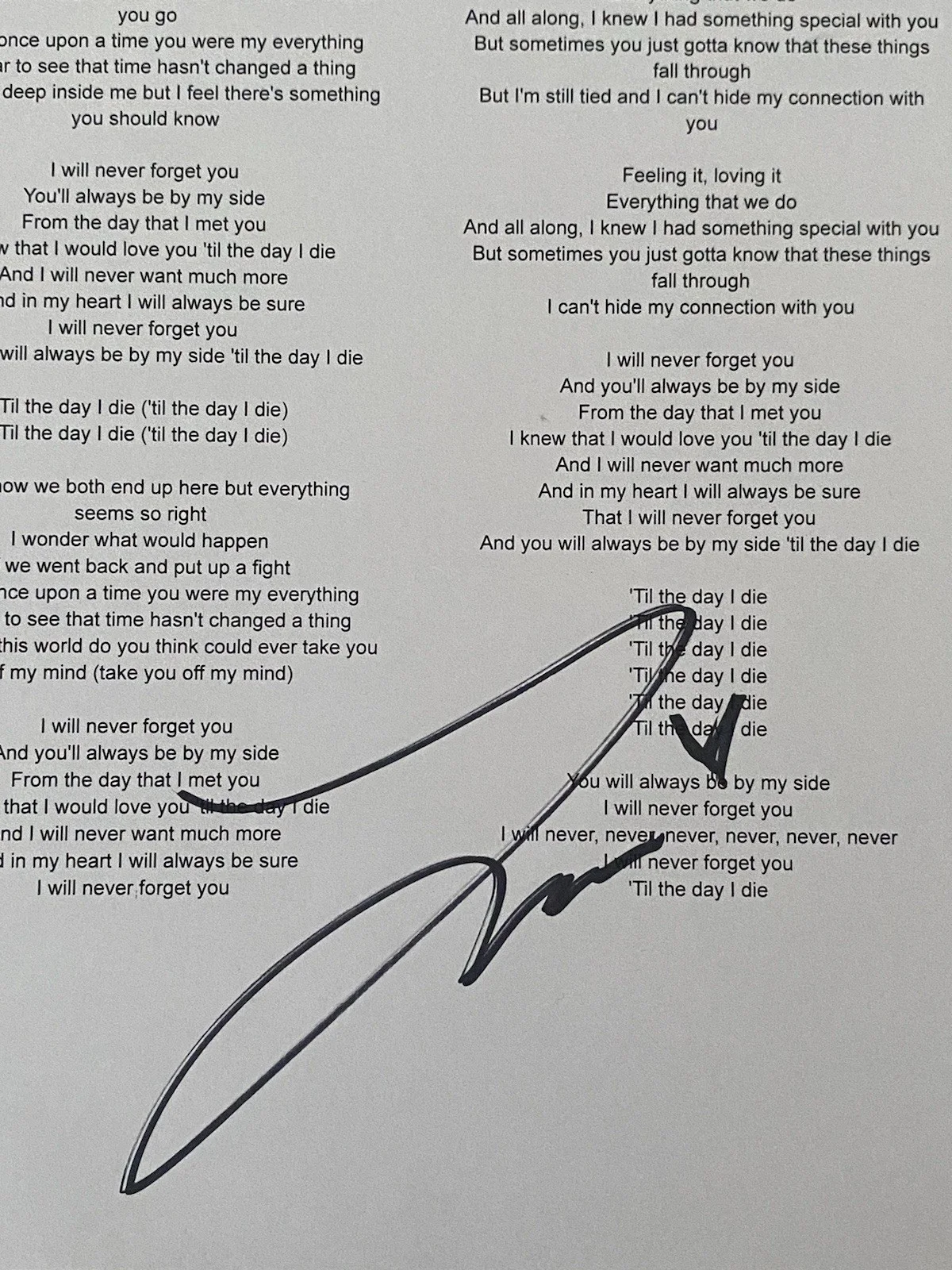 Zara Larsson Autographed Lyric Sheet 'Never Forget You' Pop and Dance Singer, изображение 2