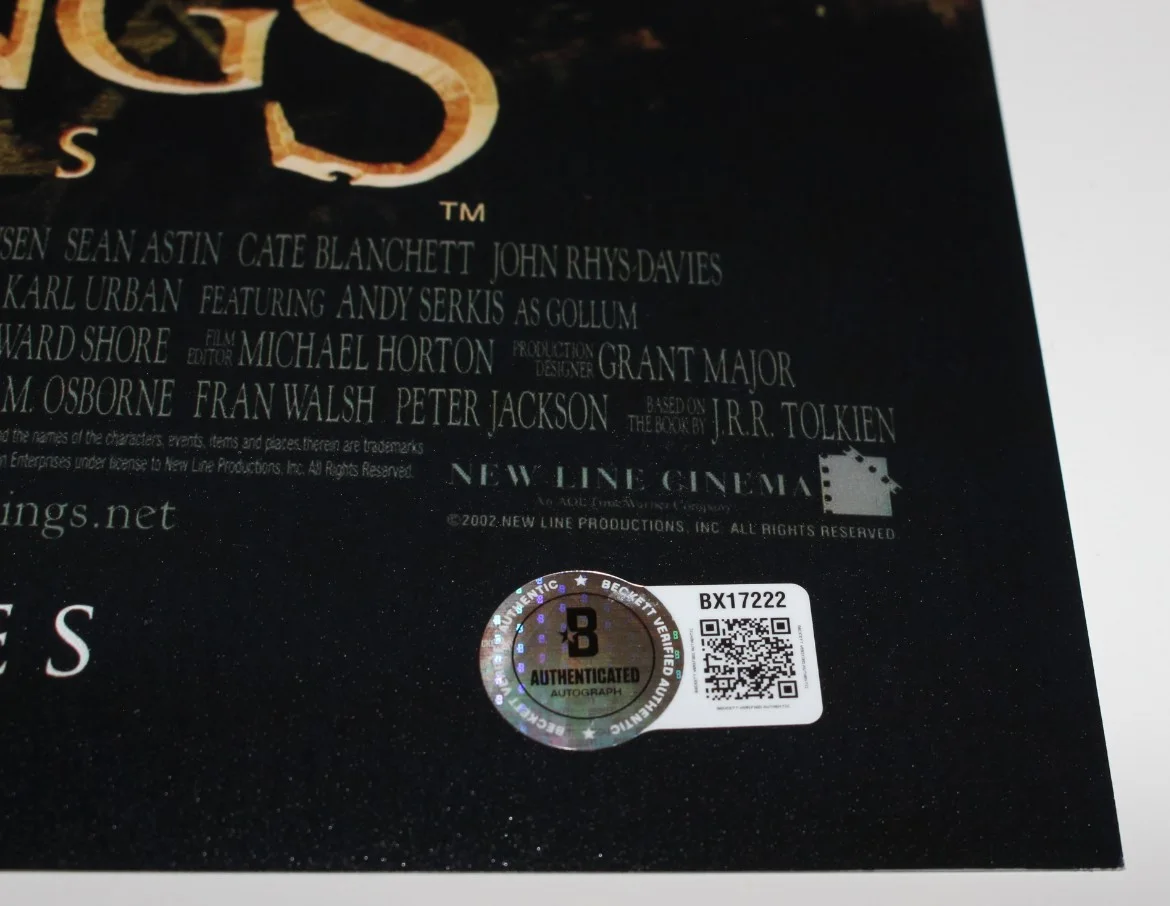 ELIJAH WOOD SIGNED THE LORD OF THE RINGS THE TWO TOWERS MOVIE POSTER BAS COA, изображение 3