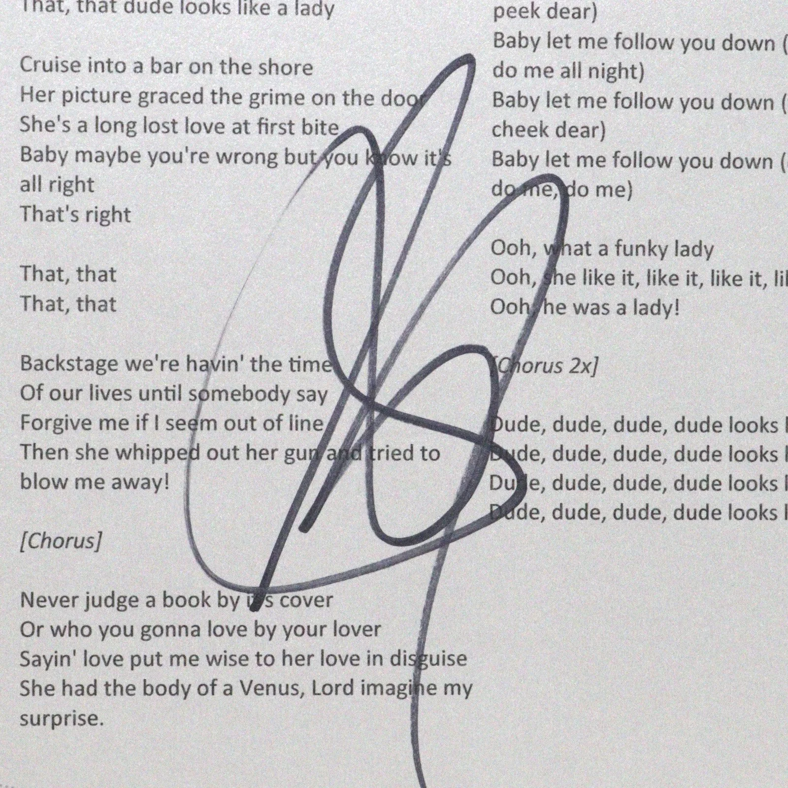 Aerosmith Steven Tyler Signed “Dude Looks Like a Lady” Lyric Sheet COA, image 4