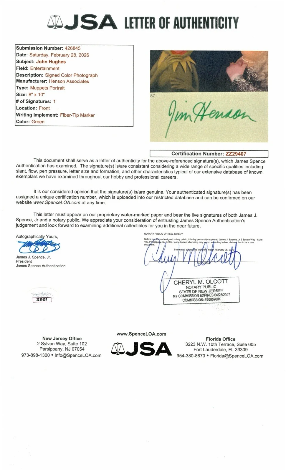 Jim Henson Signed Autographed 8x10 Photo Full JSA Letter Muppets 4, image 3