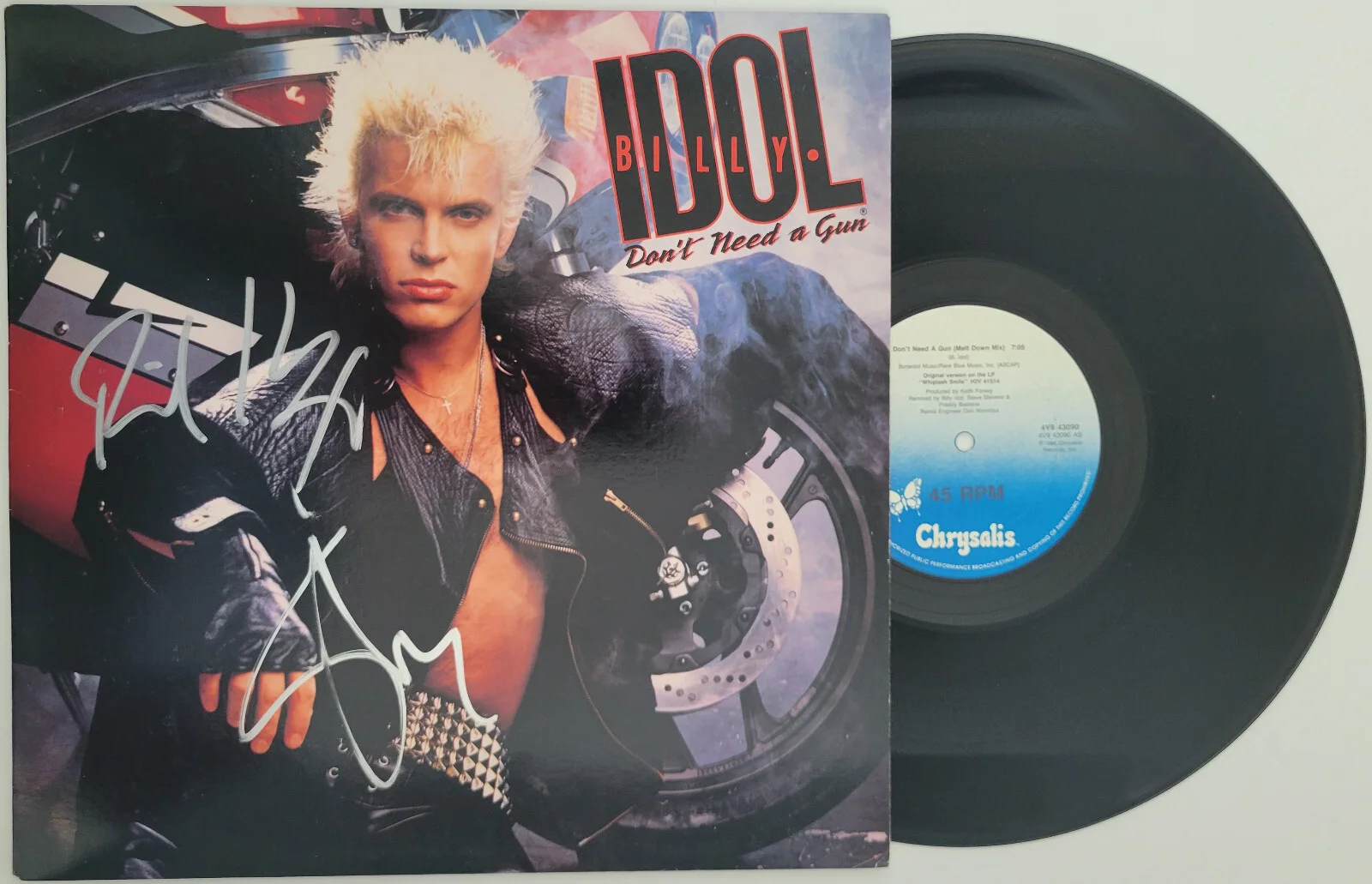Billy Idol Steve Stevens signed Don't Need Gun album vinyl LP COA exact proof, изображение 2