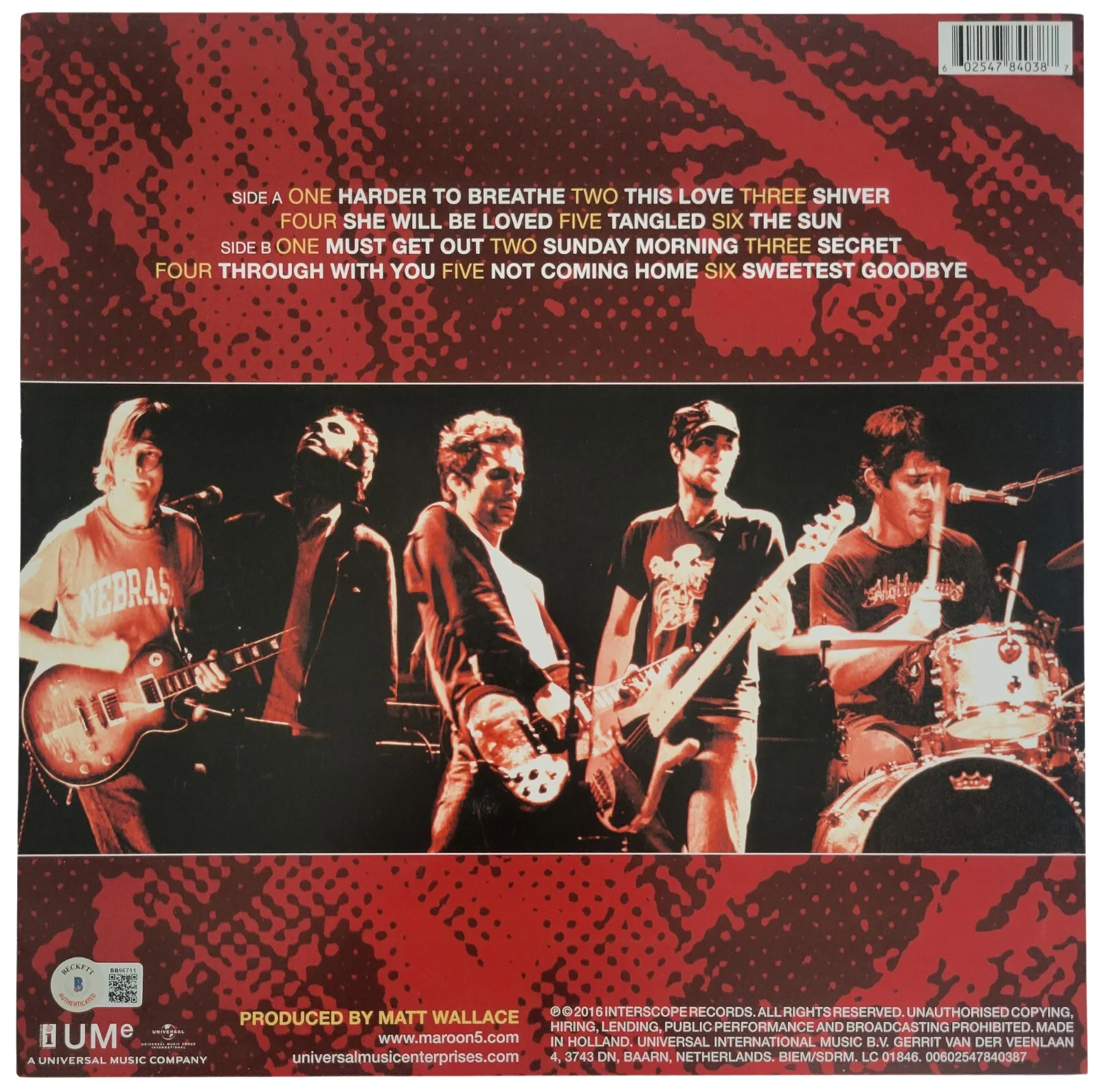 Adam Levine Signed Maroon 5 Songs About Jane Album Vinyl Proof Beckett COA, изображение 3