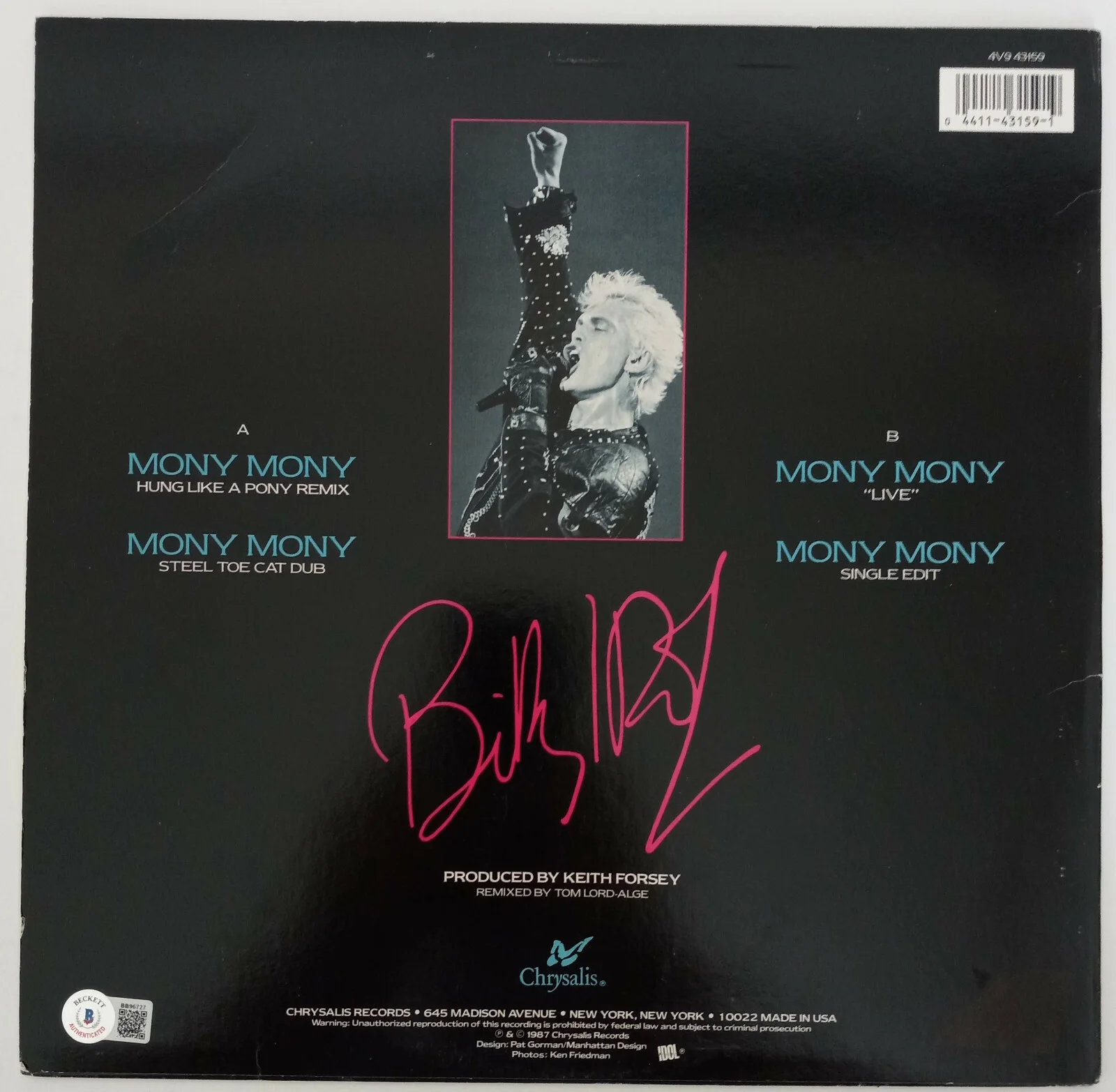 Billy Idol Steve Stevens signed Mony Mony album vinyl exact proof Beckett COA, image 4