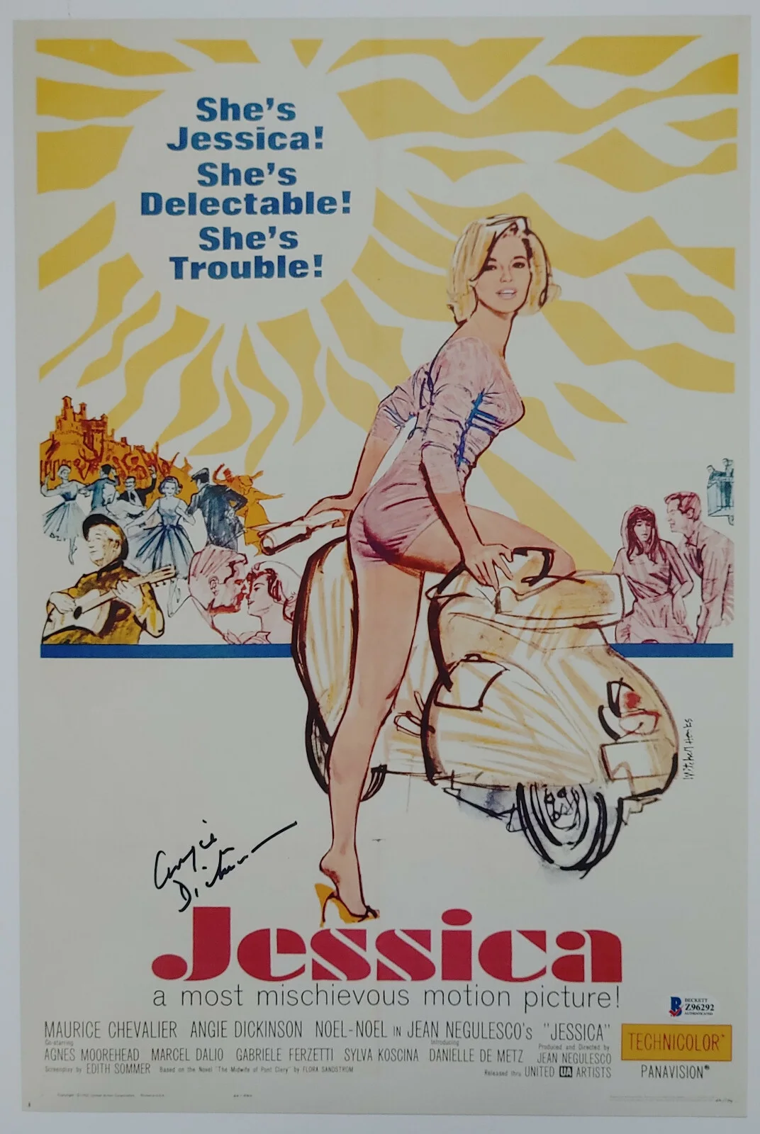 Angie Dickinson — Angie Dickinson signed 12x18 Jessica movie photo poster COA proof Beckett BAS, изображение 2