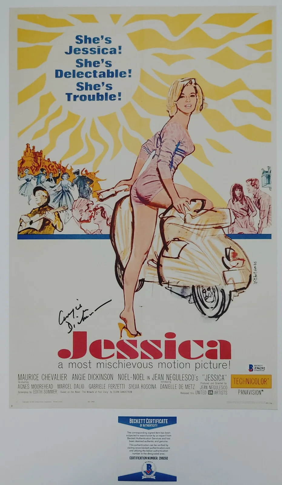 Angie Dickinson — Angie Dickinson signed 12x18 Jessica movie photo poster COA proof Beckett BAS, изображение 5
