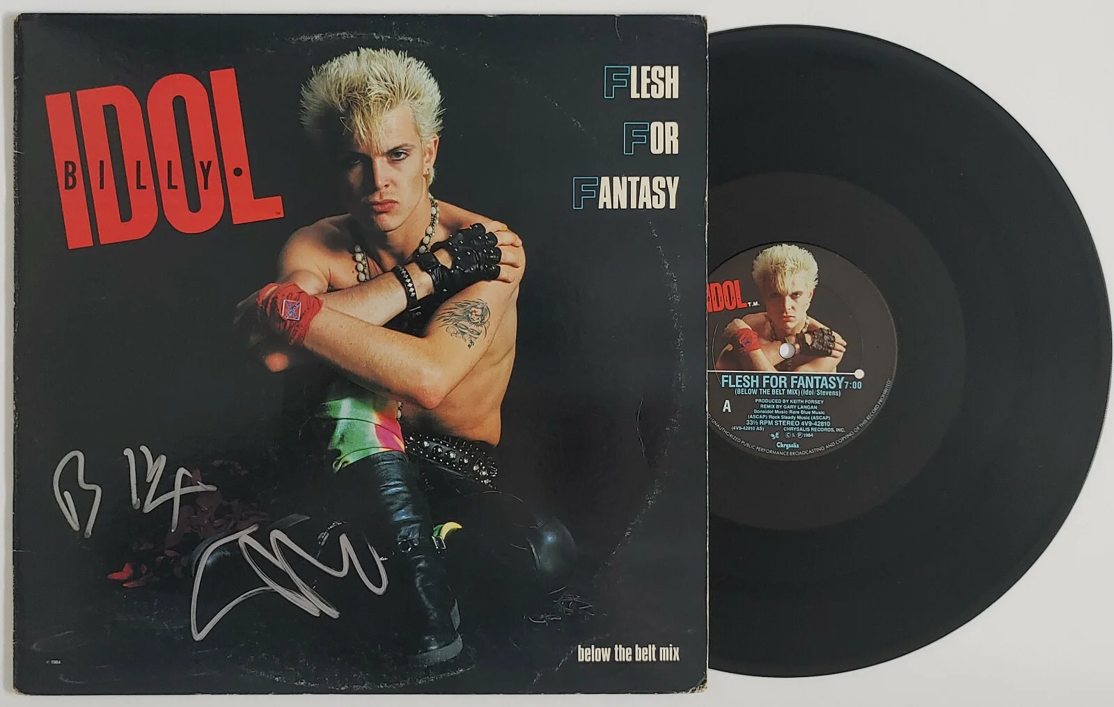 Billy Idol Steve Stevens signed Flesh for Fantasy album vinyl proof Beckett COA, изображение 2