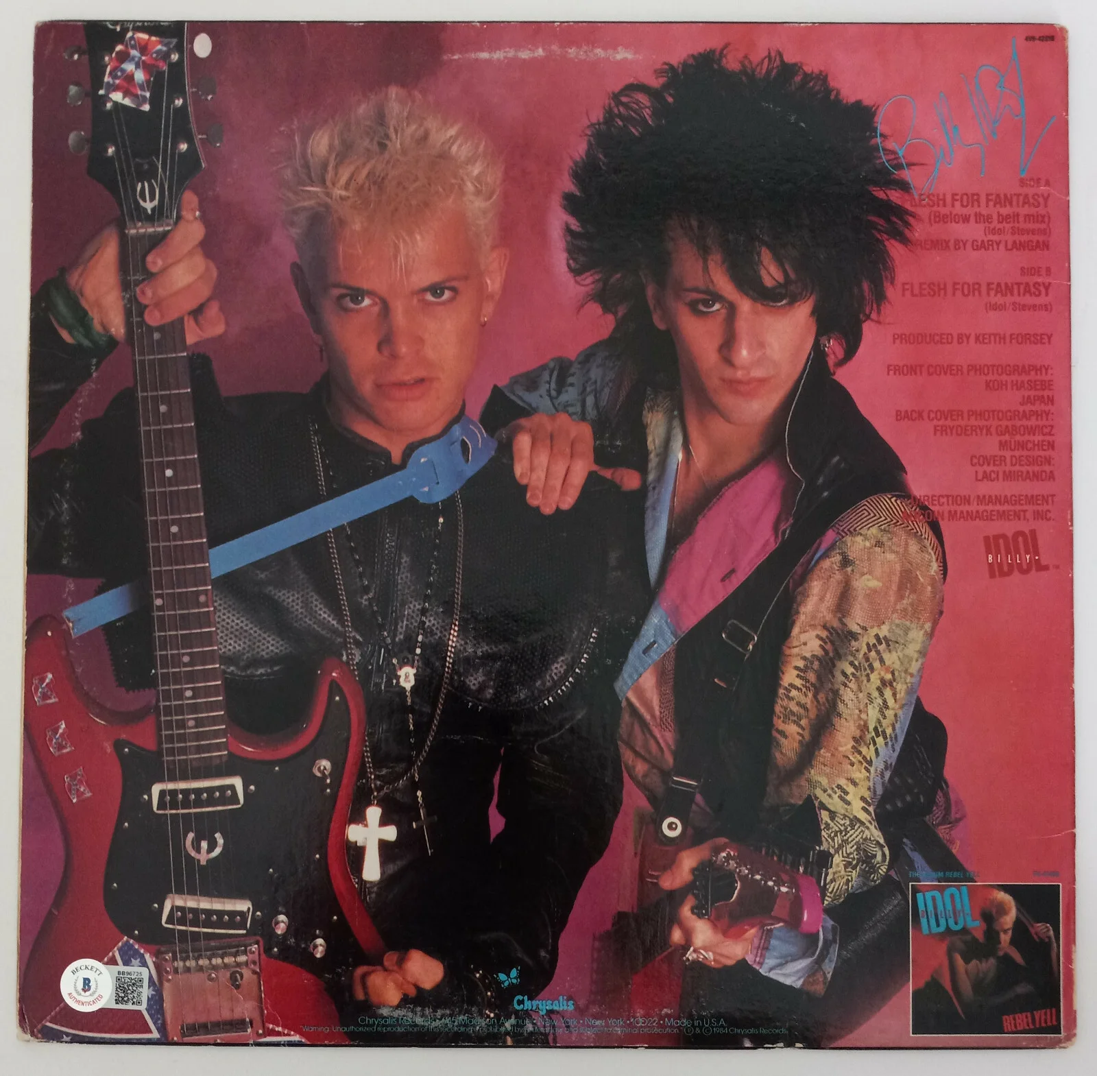 Billy Idol Steve Stevens signed Flesh for Fantasy album vinyl proof Beckett COA, изображение 4