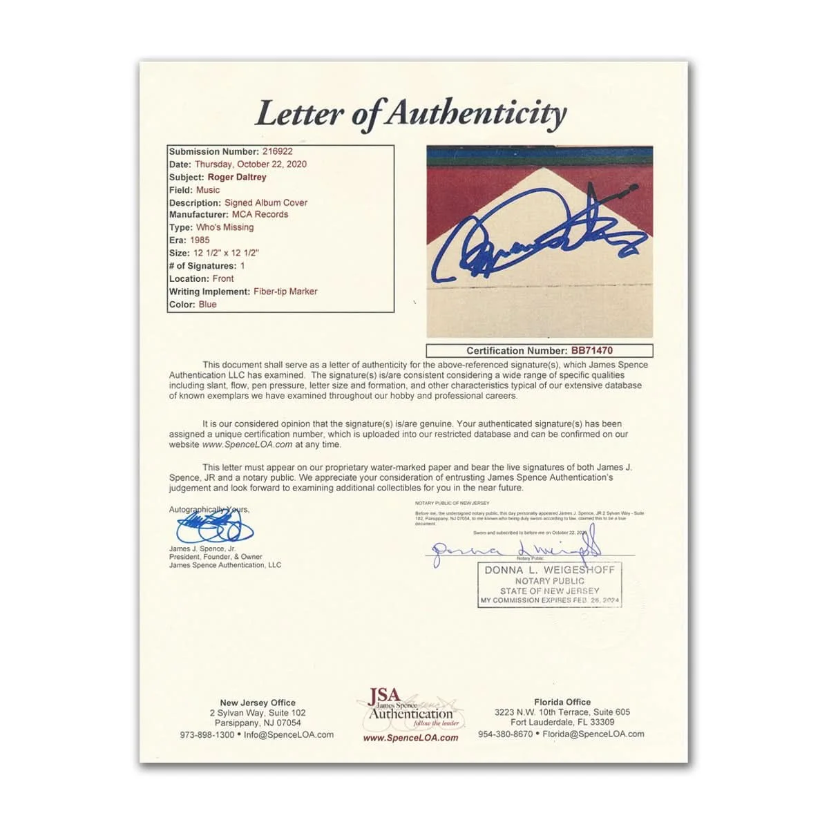 Roger Daltrey Signed The Who WHO'S MISSING Autographed Vinyl Album LP JSA COA, image 3