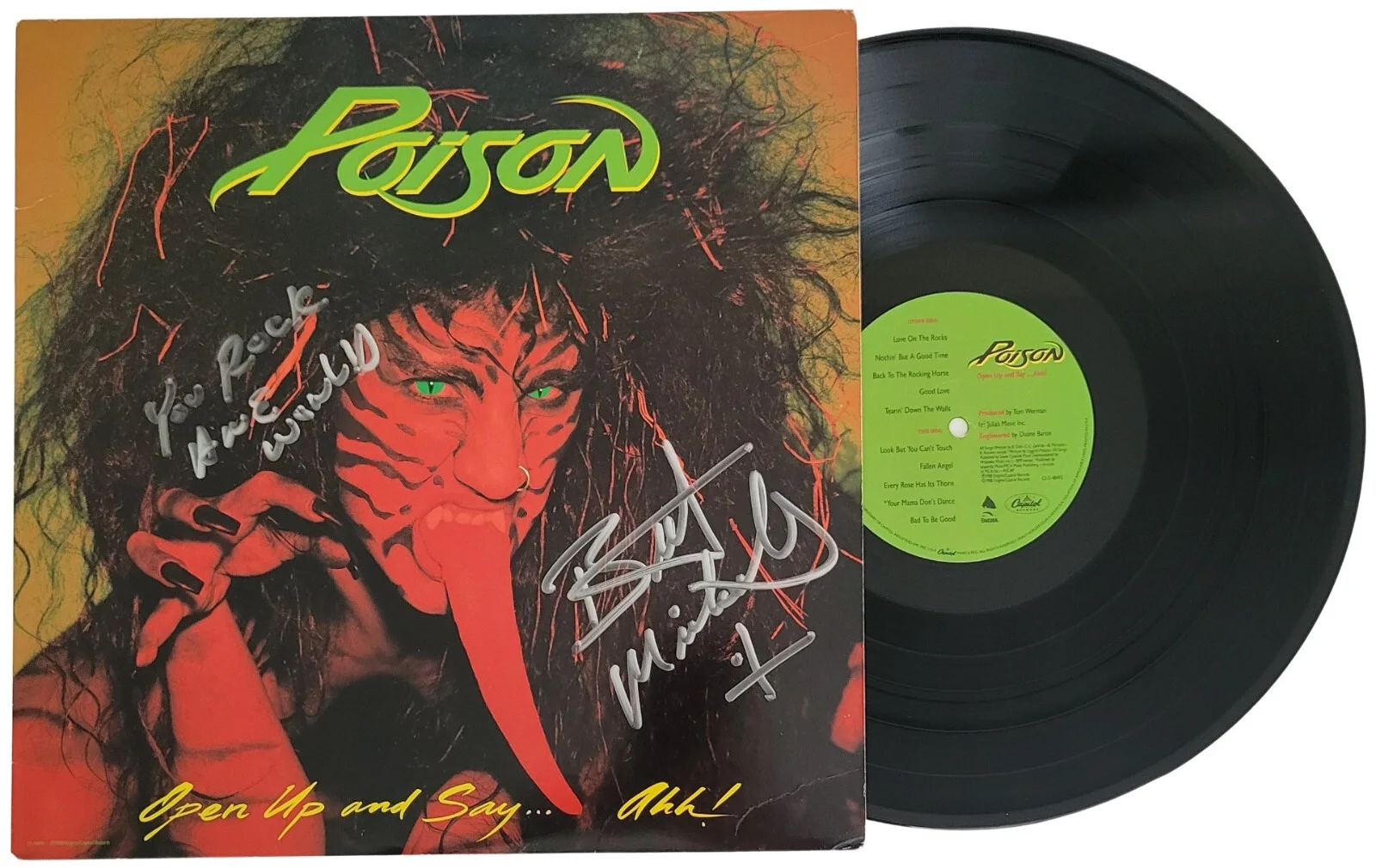 Bret Michaels Signed Poison Open Up and Say Ahh Album Proof Beckett..Auto Vinyl, image 2