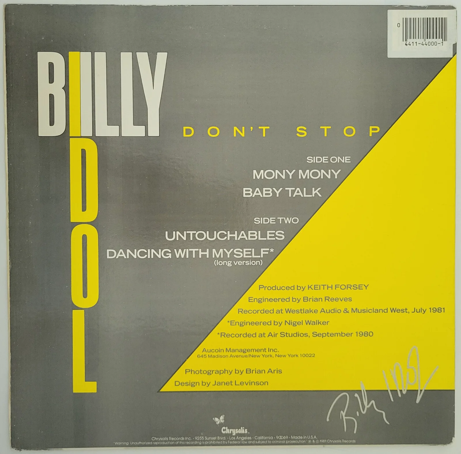 Billy Idol signed Don't Stop album vinyl LP COA exact proof autographed, изображение 4