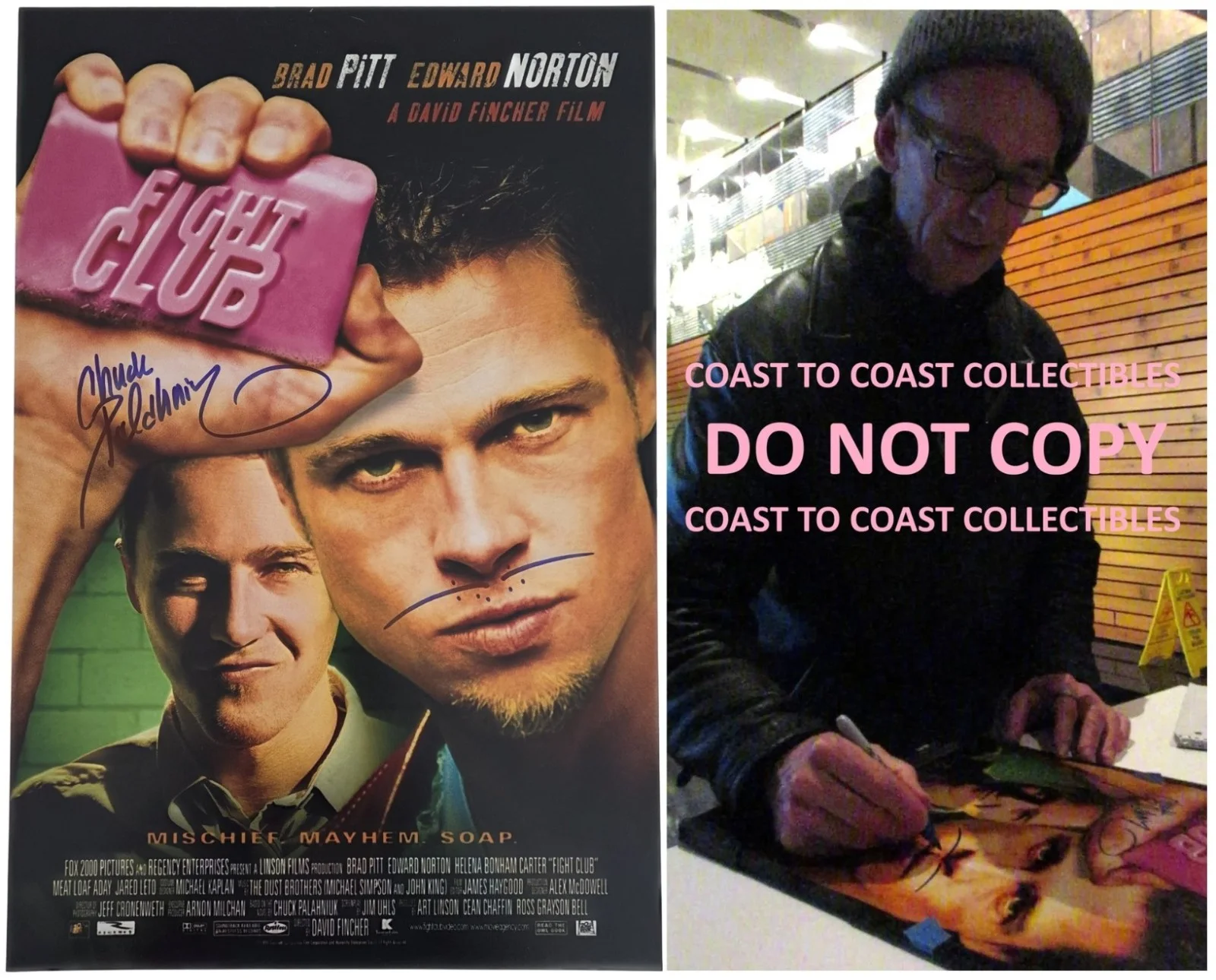 Chuck Palahniuk — Chuck Palahniuk Signed 12x18 Fight Club Movie Poster Photo COA Proof Autographed
