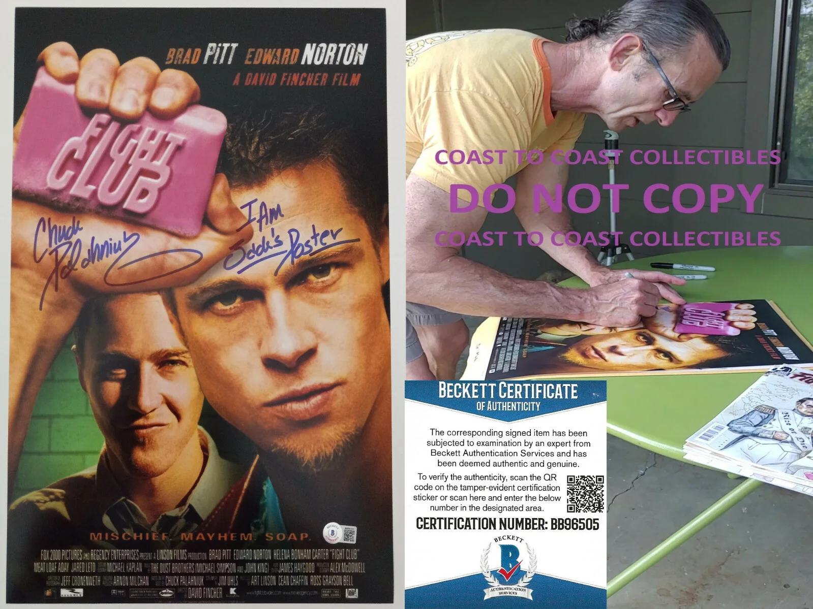 Chuck Palahniuk — Chuck Palahniuk signed 12x18 Fight Club movie poster photo,COA proof Beckett