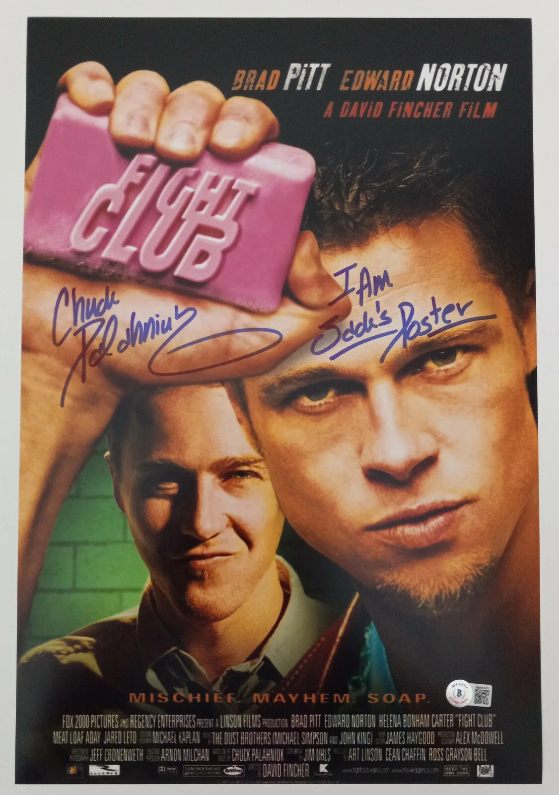 Chuck Palahniuk — Chuck Palahniuk signed 12x18 Fight Club movie poster photo,COA proof Beckett, изображение 2